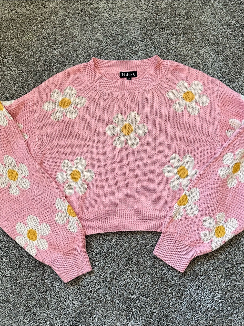 Timing Pink Daisy Crewneck Sweater